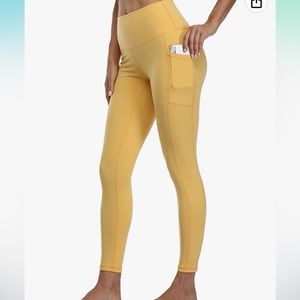 Colorfulkoala High Waisted Yoga 7/8 Length Leggings with Pockets; medium; yellow